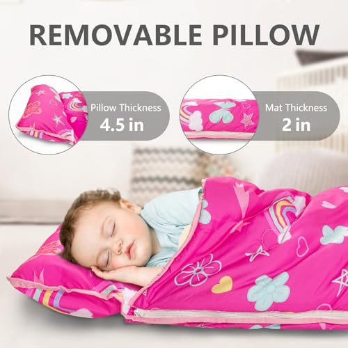 Image of Primlect Toddler Nap Mat Extra Large Thickened 55''x35'', Soft Sleeping Bag with Detachable Minky Blanket and Pillow, Portable for Daycare, Preschool, Kindergarten, Travel, Boys and Girls