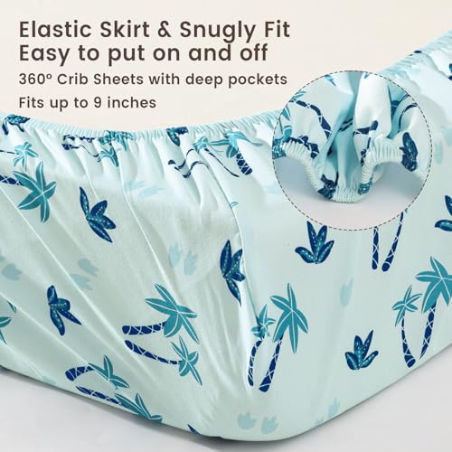 Image of david's kids 3 Pack Fitted Crib Sheets, Ultra Soft Breathable Comfortable Baby Sheet Set for Boys Girls Neutral, 28x52 Inch Fits Standard Crib and Toddler Mattresses, Dinosaur Blue