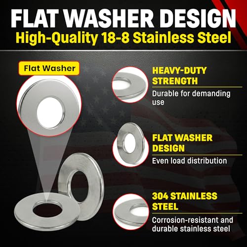 Image of Chenango Supply 5 /8 inch Stainless Steel Flat Washers - 304 Stainless, USS, 100,000-125,000 PSI Tensile Strength, Corrosion-Resistant Hardware Washers, 25 Pieces (5 /8 Flat Washers)