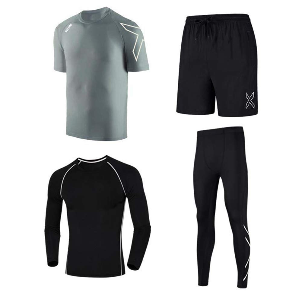 Moda odzież fitness, czteroczęściowy dres treningowy, odzież sportowa dla mężczyzn, elegancka, szara, XXXXL