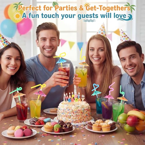 Pitillos flexibles con sombrillitas 100 piezas multicolor miniatura 6