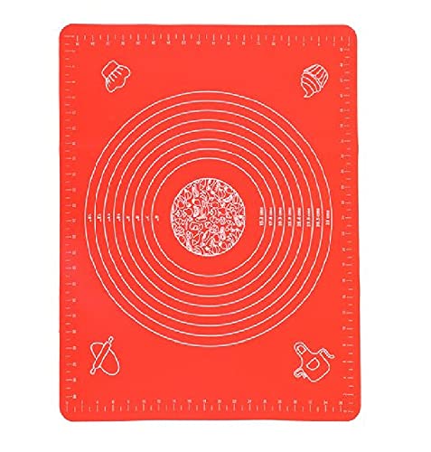 First Try Silicone Baking Mat for Pastry Rolling Dough with Measurements,19.7" x 15.7" BPA Free Non Stick and Non Slip Blue Table Sheet Baking Supplies for Bake Pizza Cake (Red)
