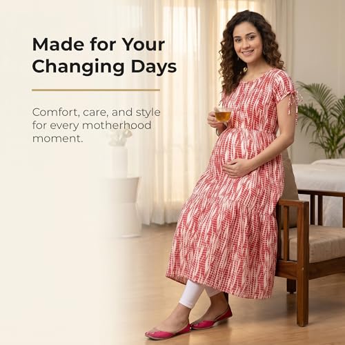 Image of CEE 18 Cotton Rayon A-Line Flaired Maternity Feeding Kurti for Women with Zippers | Pregnancy Dress for Women | Breastfeeding Dress for Women | Nursing Dress for Women Pre and Post Pregnancy
