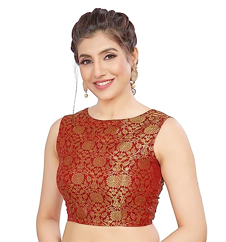 Madhu Fashion Women's Traditional Rich Banaras Brocade Sleeveless Readymade Saree