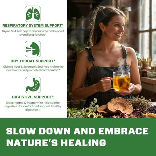 Image of VailHerbTea Thyme Leaves Tea Bags for Respiratory System Support, 6-in-1 Herbal Tea with Mullein, Elecampane for Throat & Digestive Support. Caffeine-Free - 50 Count