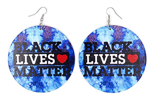 Teri's Boutique BLM Black Lives Matter Tie Dye Colored Style Black African American Light Weight Fashion Round Circle Dangle Drop Earrings