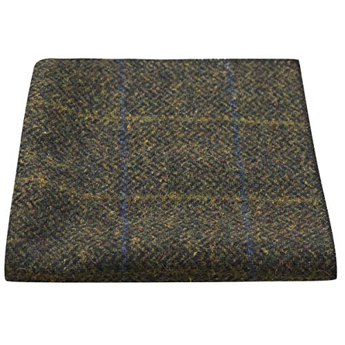 Luxury Juniper Green Herringbone Check Pocket Square, Handkerchief, Tweed