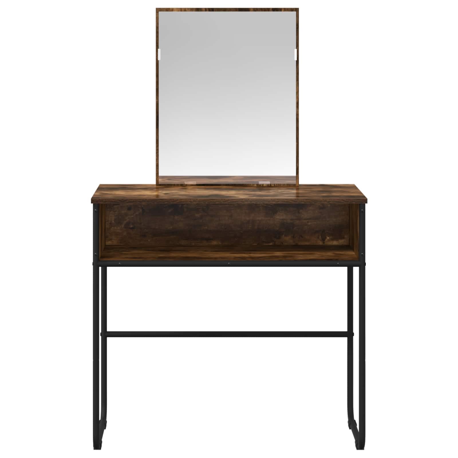 Schminktisch Geräucherte Eiche 81 x 40 x 131 cm Holzwerkstoff mit verzinktem Stahlrahmen Flachspiegel und Stauraum für Schlafzimmer Jugenzimmer Mädchen Makeup Organizer und Ablage