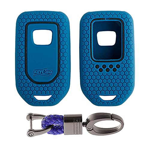 Image of Keycare Silicone Key Cover & Keychain Compatible for Honda City, Civic, Amaze, Elevate, WR-V, Accord, BR-V, CR-V, Mobilio, Jazz, Brio Smart Key (Blue +Alloy Key Holder Blue)