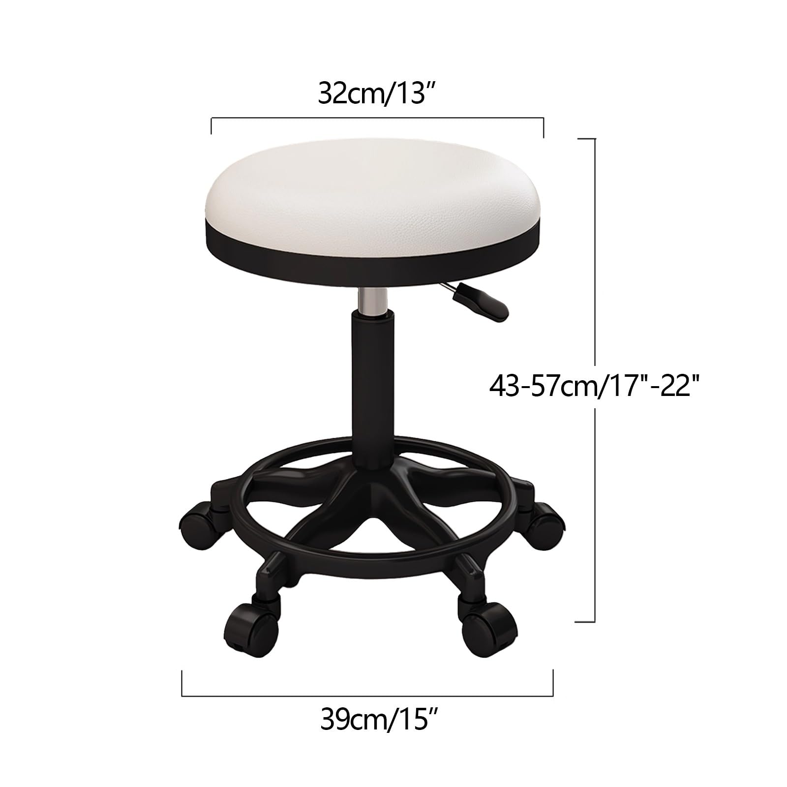 Drehhocker mit Rollen Höhenverstellbar 43-57cm Ergonomischer Hocker Büro