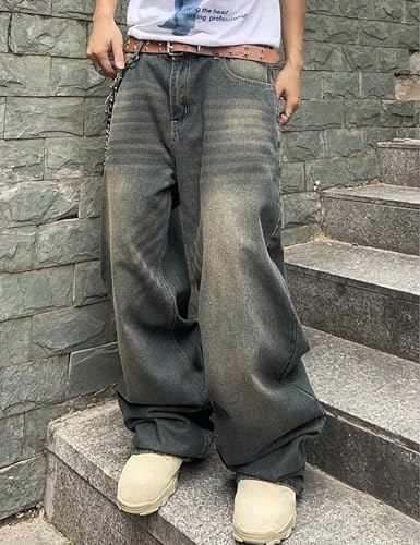 Y2k Mens Wide Leg Jeans Baggy Pants Loose Fit Denim Jeans Hip Hop Skater Pants Trousers Streetwear2