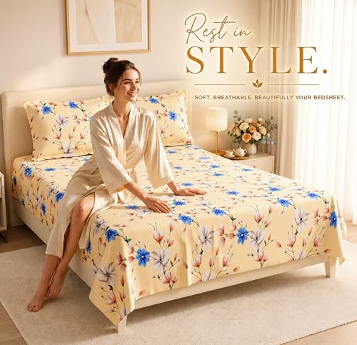 Image of HOMEKART 210 TC Premium Cotton Double Bed Bedsheet with 2 Pillow Covers | Double Bed Sheet Set | Soft, Breathable, Skin Friendly, Wrinkle Resistant & Fade Resistant |228 x 254 cm | Bedding for Home