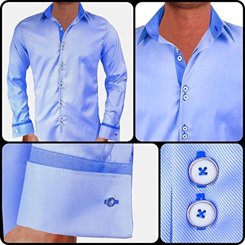 Anton Alexander Light Blue with Dark Blue French Cuff Designer Dress Shirts - Made in USA (L Fitted)