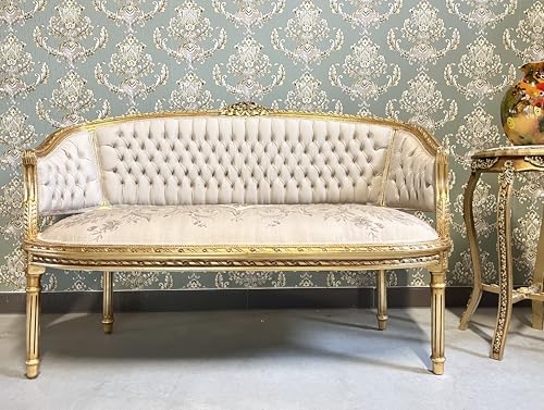 Sofa-Set im Retro Stil Französischer Barock und Rokoko Stil Beige, florales Damast Lounge Couch Set Handgefertigt Antiker Stil für Wohnzimmer Heimdekoration – Bild 5