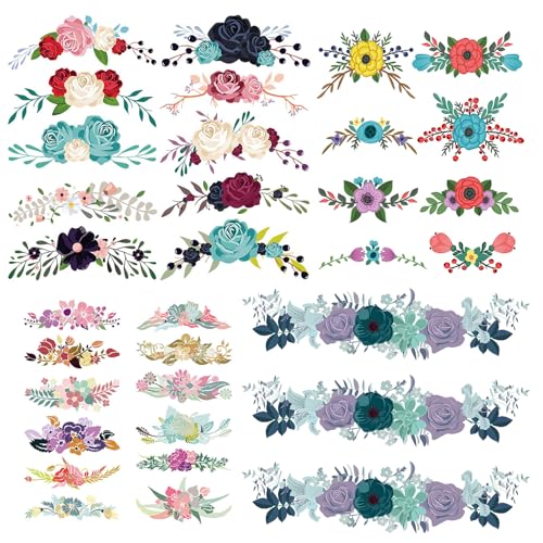 Rebanky 33 Pièces Patch de Transfert de Chaleur Fleurs Transfert Textile Thermocollant Vetement Patch Thermocollant Fleur en PET pour Enfant Adultes T-Shirt...