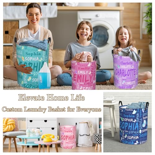 Image of Custom Name Laundry Hamper, Personalized Laundry Basket with Name for Boys Girls Kids Men Women, Customized Name Dirty Clothes Basket Gifts for Clothes Toy Bathroom Bedroom Laundry Room Dorm