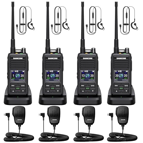 Image of SAMCOM Walkie Talkie with Speaker Mic, Digital Analog FPCN50A Radios with Customize ID /Name,GPS Tracking,Text Messaging, Lone Worker Emergency Button DMR Radios for Business Church School