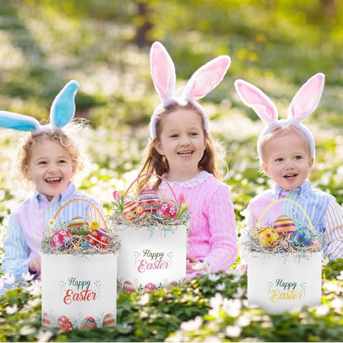 Image of Honeydak 6 PCS Colorful Eggs Bunny Canvas Basket for Kids Carry Tote