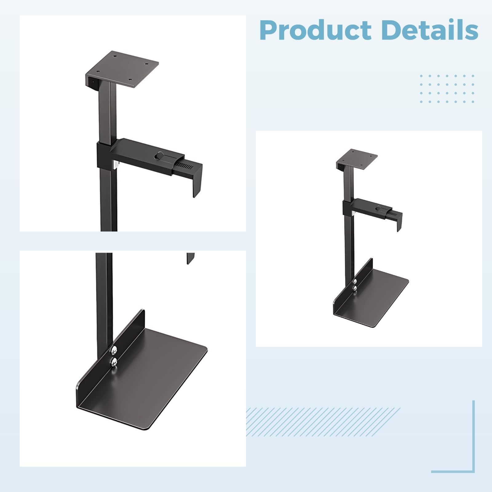 Supporto per CPU sotto la scrivania, supporto regolabile in metallo per computer con vassoio inferiore, staffa di supporto per PC desktop per case del computer, altezza e larghezza regolabili, 54,6 x