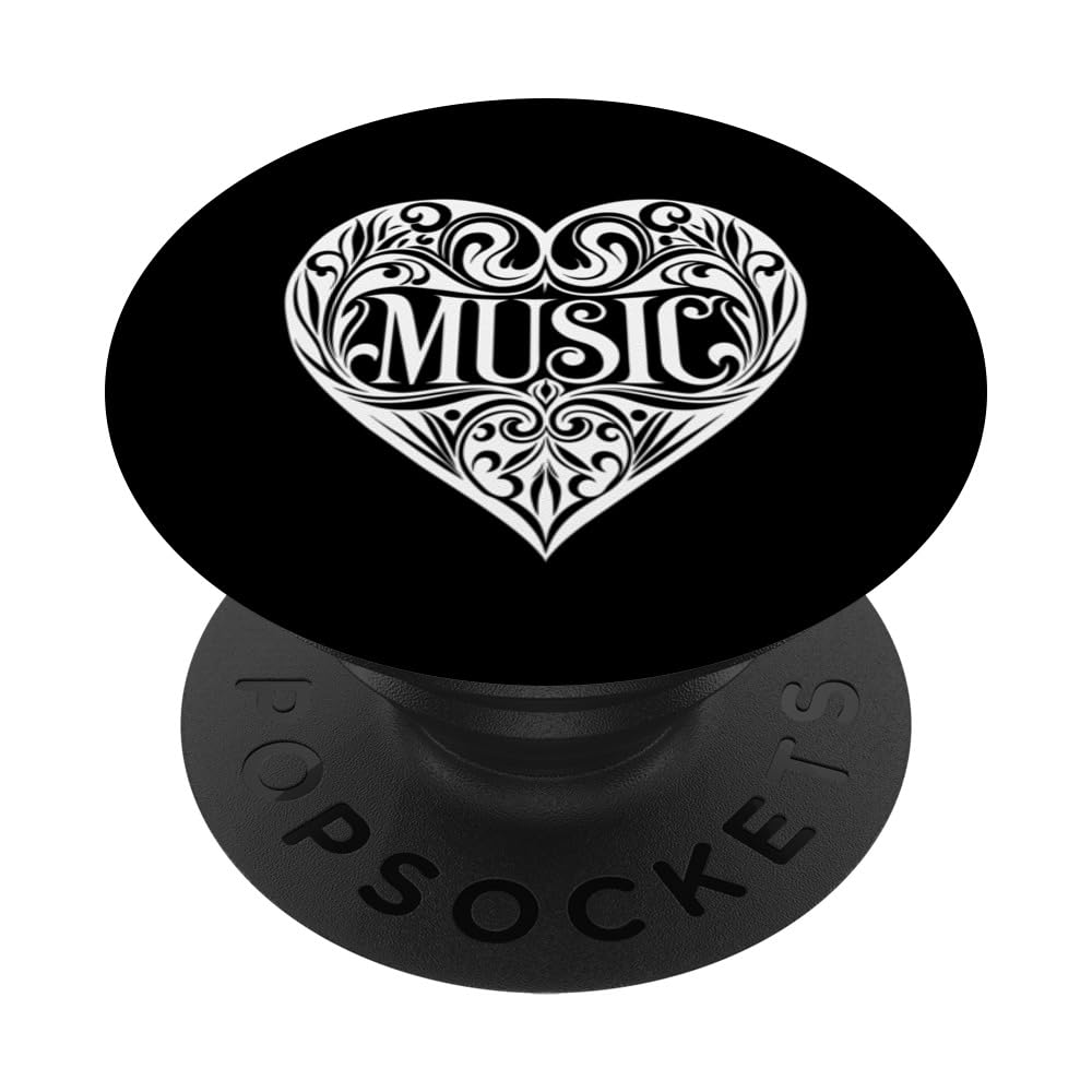 Love Music Shirt Music Love Heart PopSockets Swappable PopGrip, Black
