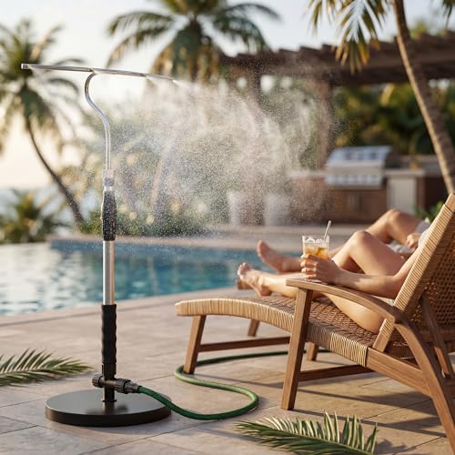 Standing Misters for Outside Patio with T-Bar 4 Nozzles & 10ft water hose by Garvee - Used condition - US$43.70