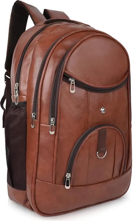 Image of Brown Leather Backpack and Crossbody Bag Combo for Men, 2 Piece Travel & Daily Use Set with Adjustable Strap, Spacious Multi-Pocket Design