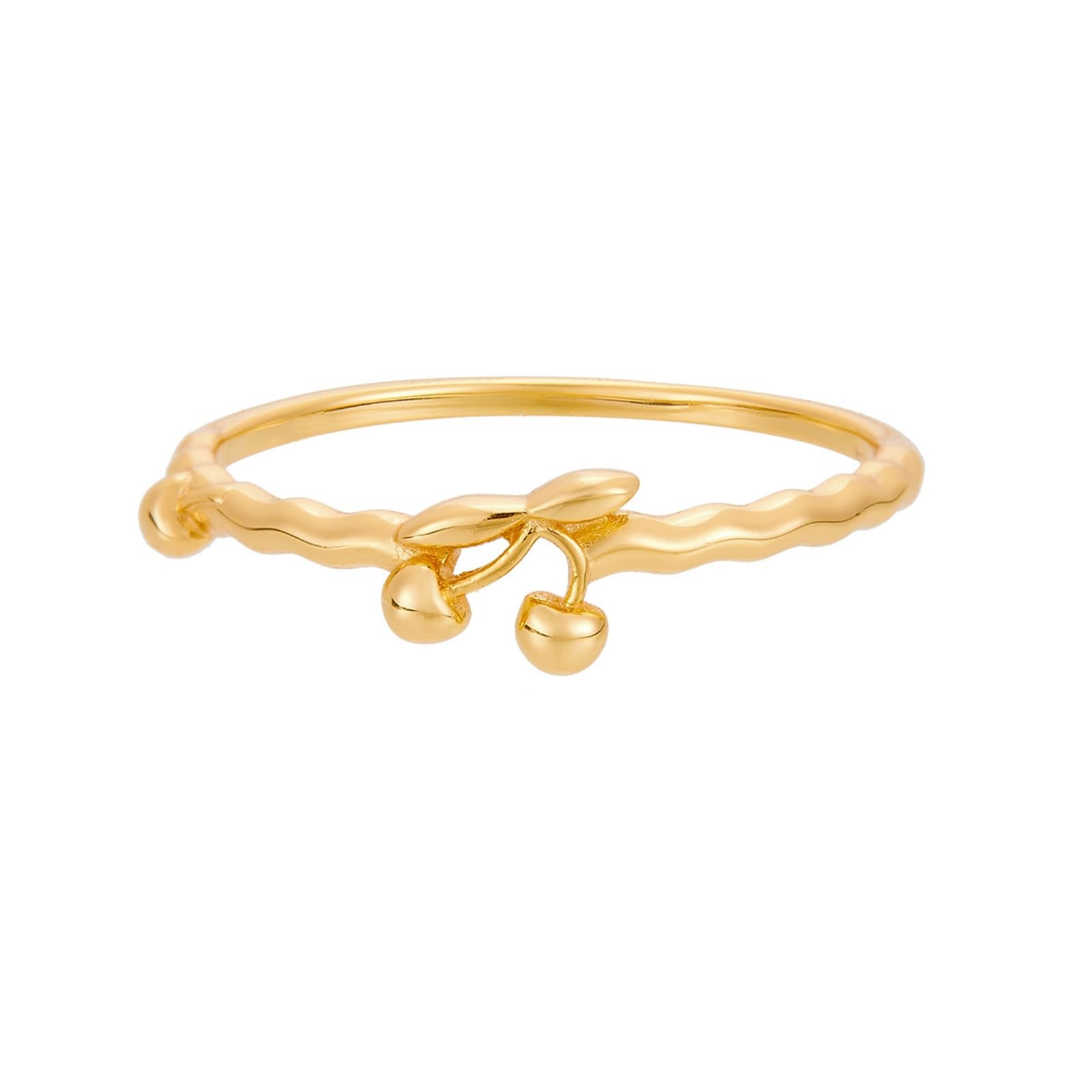 Anello impilabile in oro 9 K/14 K/18 K, sottile, a onde e ciliegie, gioiello da donna