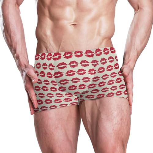 Lip Prints Red Mens Swim Trunk Swimwear Bathing Suit Swim Brief Square Leg Board Short S B04052322