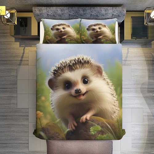 Housse de couette hérisson 220x240 cm avec taies d'oreiller en microfibre