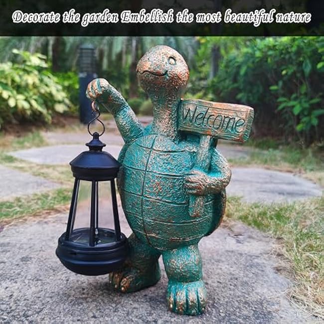 JOYBEE Garden Statues Turtle with Solar Lantern Outdoor Decor-Turtle Solar Figurines Lights Decorations for Patio Yard Lawn Ornaments-Gifts for Birthday Easter Housewarming