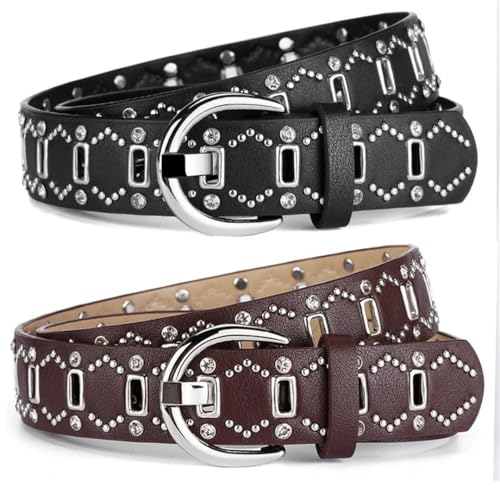 Women Men 108Cm PU Leather Material Silver Metal Pin Buckle Rivet Decoration Dress Jeans Style Fashion Belt3