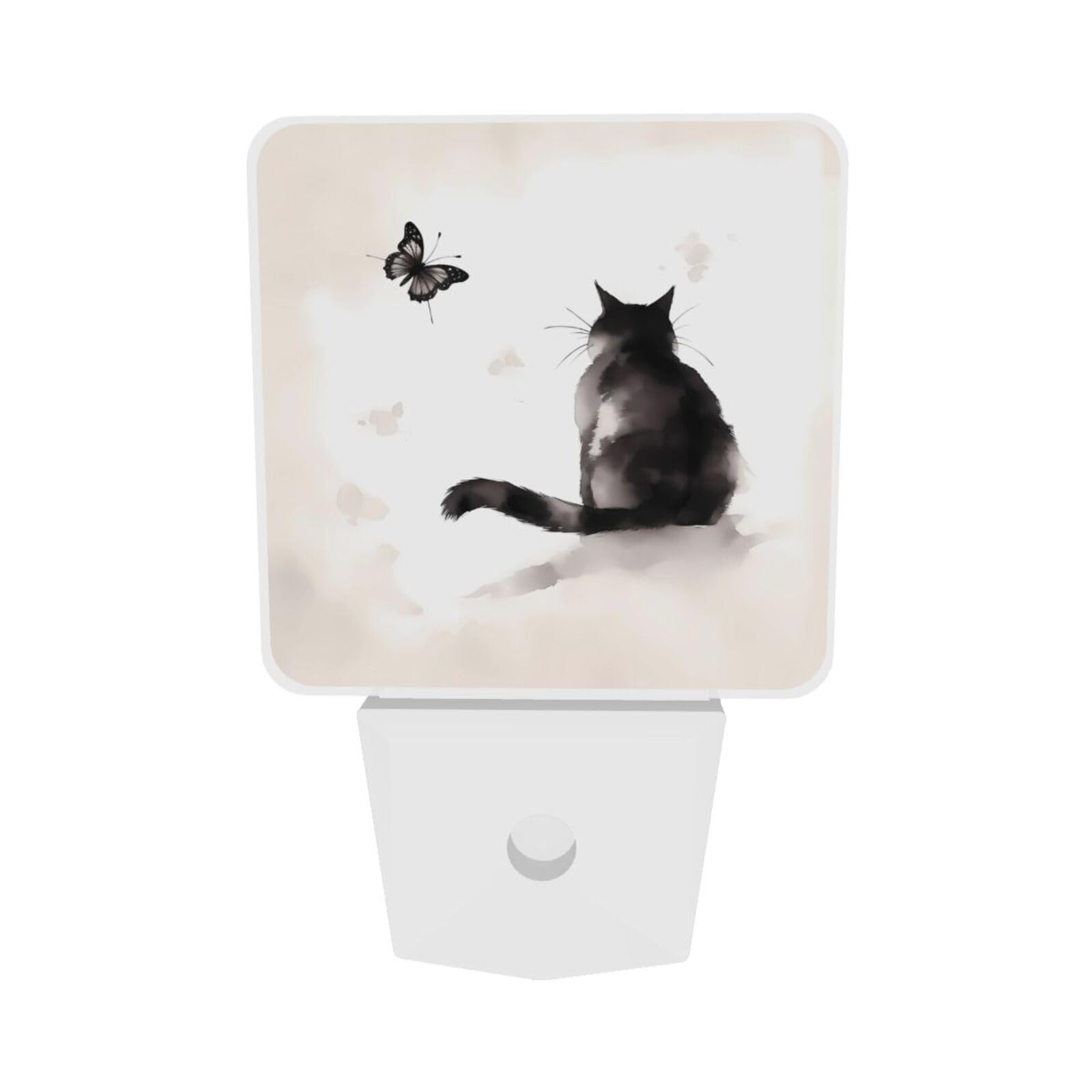 Aieefun Set of 2 Led Night Lights Black Cat Butterfly Vintage Painting Auto Dusk-to-Dawn Sensor Night Lamp Plug-in — view 6