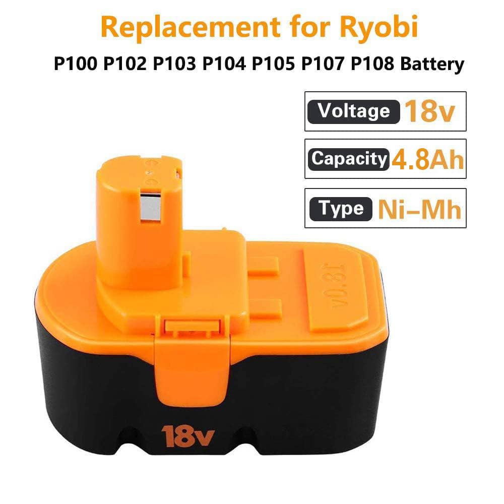 VANON 2Pack 18V 4.8Ah Ni-Mh P100 Replace for Ryobi 18V Battery P101 130224028 130224007 ABP1801 ABP1803