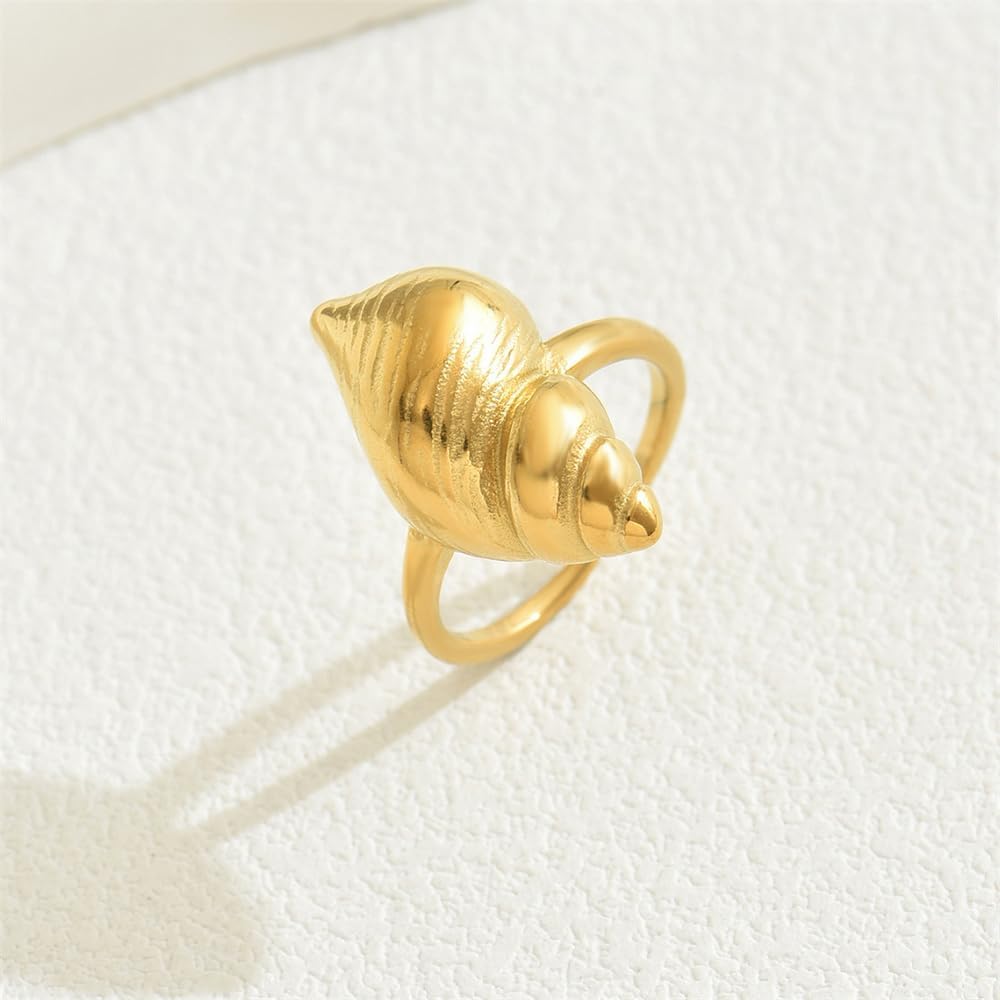 Dainty Boho Conch Open Rings for Women 14k Gold-Tone Plated Ocean Style Statement Adjustable Stackable Finger Band Ring Fashion Holiday Vocation Sea Ocean Summer Beach Punk Jewelry Best Friend - Image 4