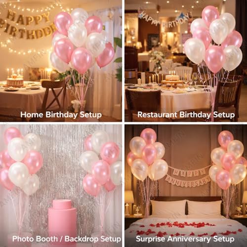 Image of AMFIN Metallic Balloons white & Pink for Birthday Decoration (Pack of 50)