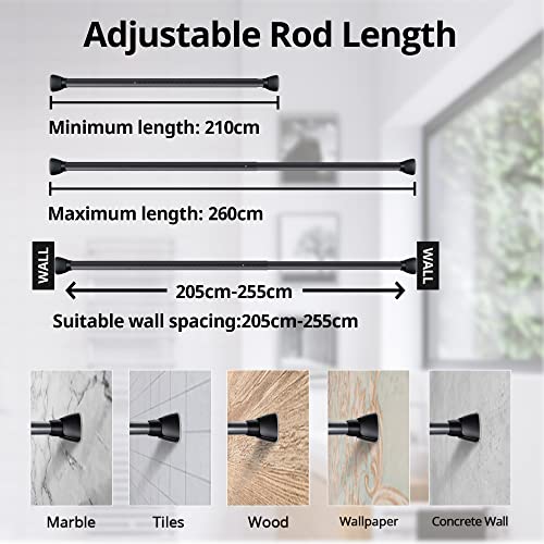 LOLYPOT Curtain Pole, No Drilling, Adjustable Shower Curtain Rail, Clamping Rod, Curtain Rod, Spring Tension Rod - Image 2