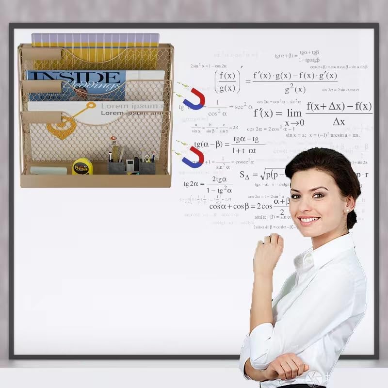 Magnetic Magazine Holder,File Organizer, Magnetic File Holders,4 Tier Magnetic Paper Holders for File Cabinet,Whiteboard,Refrigerator,Home Office,No Drilling Magnetic Mail Holder Storage Basket