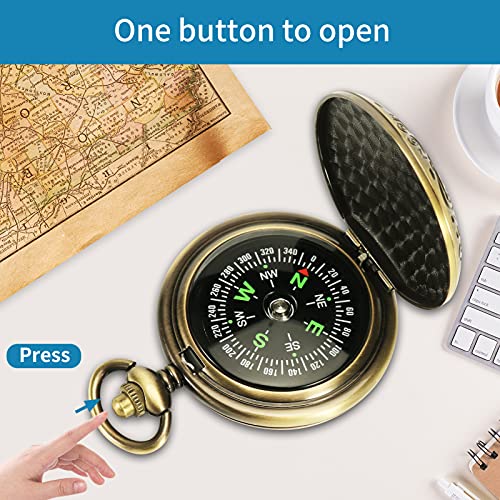 Compass Hiking With Survival Whistle Multifunctional Zinc Alloy Classic Vintage Pocket Compass Accurate Waterproof Compass For Hiking, Camping, Motoring, Boating, Backpacking, Gift And Collection #TOP2