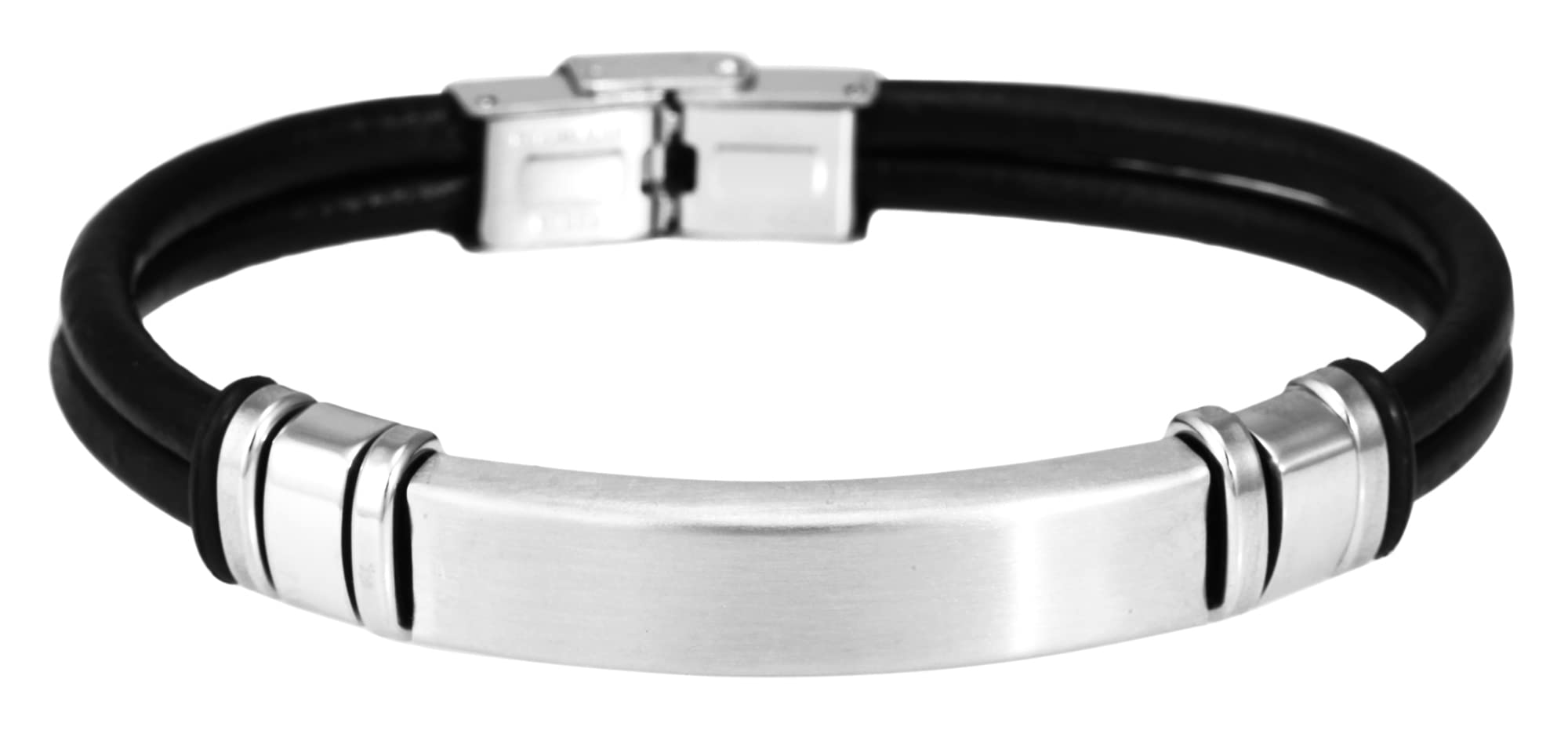 Personalisiertes Armband mit Gravur für Männer und Frauen Edelstahl Leder schwarz Länge 21 cm | Personalisierte Armbänder mit Namen Herren Damen
