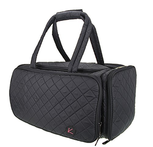 KIOTA Quilted Tote Beauty Duffel Bag with 4 Side Compartments Ideal for Cosmetic Bottles Brushes Acc