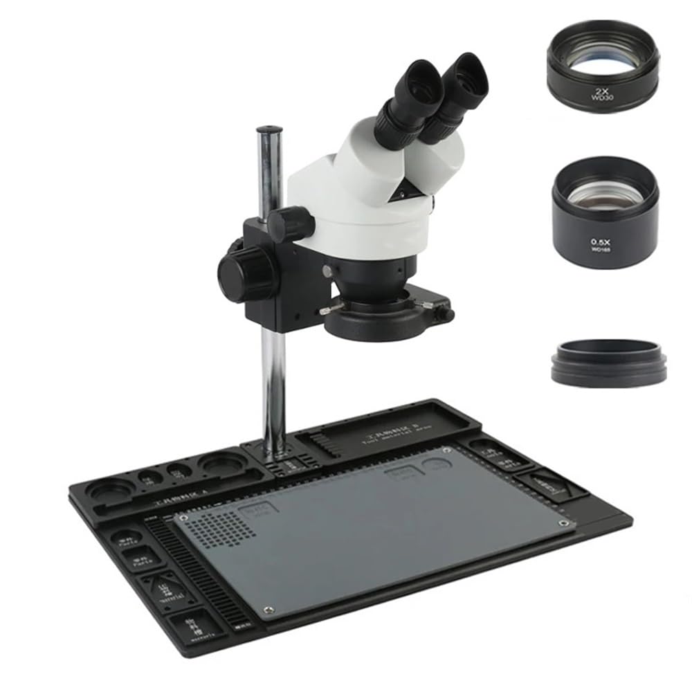 Microscope Stereo Microscope 3.5X - 90X Continuous Zoom Magnification + Big Aluminum Stand + 56 LED Ring Light + Lens(Black)
