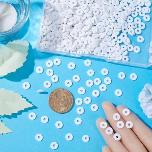 SUNNYCLUE 1 Box 1000Pcs+ White Heishi Beads Clay Beads 8mm Heishi Clay Bulk Flat Disc Vinyl Spacer Loose for Jewellery Making DIY Bracelets Necklaces Supplies - Image 3