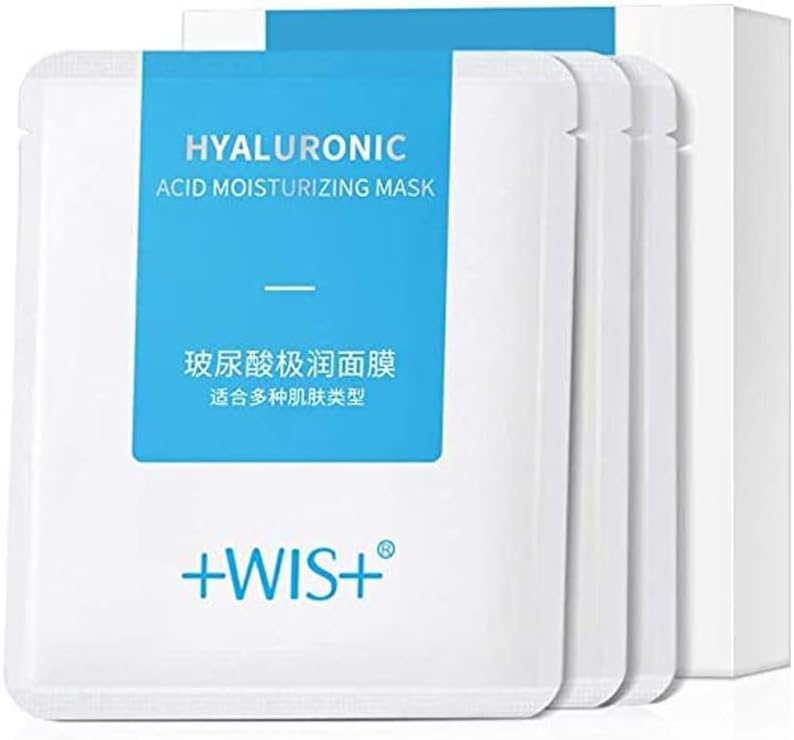 +WIS+Hyaluronic Acid Sheet Mask 5 EA with Hyaluronic Acid Serum and Vitamin B5, Hydrating Facial Mask for Dry Skin, Anti-Aging Mask to Plump and Repair Dehydrated Skin, Safe on Sensitive Skin