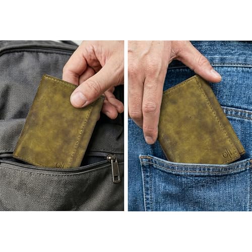 Image of Tri fold Leather Wallet for Men with RFID | Slim Wallets for Men with 1 ID and 6 Credit card slots | Front Pocket Minimalist