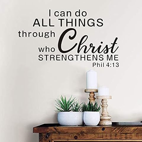 Wall Decals, Wall Stickers for Living Room, (Easy to Apply), Vinyl Art Decor Quotes Inspirational Motivational Bedroom Kitchen Office Gym Positive Home Family Adults Word, I Can Do All Things 21"X12" Cover