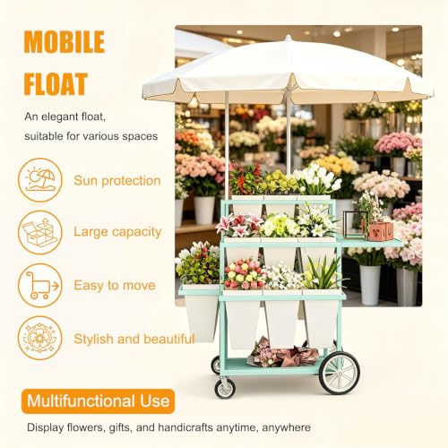 Carrito de flores rodante con sombrilla protectora solar para venta 3