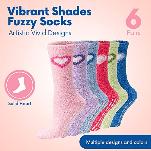 Image of Debra Weitzner Fuzzy Socks for Women Non-Slip Warm Cozy Socks Fluffy Fleece Slipper Socks With Grips 5 /6 Pairs