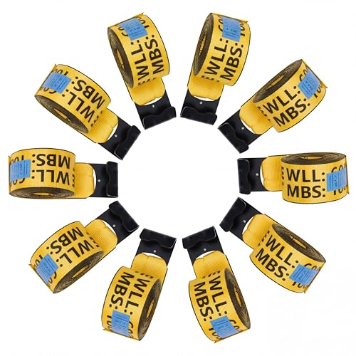 10 Pack 4 x 30 Winch Straps with Flat Hooks 18 000lbs Break Strength Heavy Duty Flatbed Straps 6 000lbs WLL Truck Tie Downs for Flatbed Trailers Industrial Cargo Straps Tree Saver Yellow