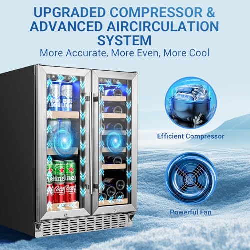 Image of AAOBOSI Upgraded 88 Cans 25 Inch 19 Bottles Dual Zone Wine and Beverage Cooler,Built-in and Freestanding,Removable Fashion Wooden Frame,Intelligent Digital Temperatrue Control,Low Noise