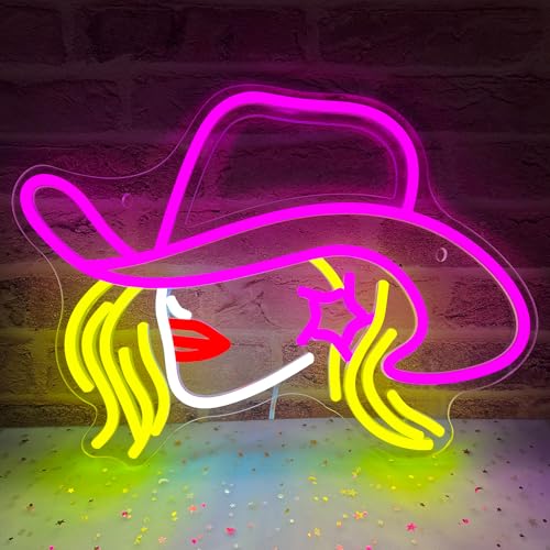 Image of Cowboy Hat Neon Signs for Wall Decor LED Pink Cowgirl Boot Neon Sign Pink Aesthetic Western Wall for Game Room Room Bar Party Birthday Gift (Cowboy Hat Girl)